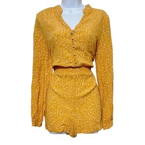 Cotton On Smocked Waist Viscose One-Piece Yellow Floral Long Sleeve Romper Sz M